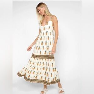 Farm Rio Pineapple Print Cream Maxi Dress